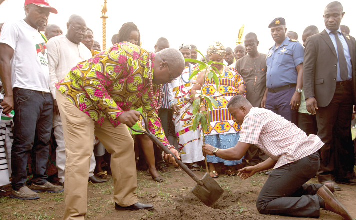 President Mahama performing a symbolic tree planting for work to begin on the construction of the Eastern University President Mahama performing a symbolic tree planting for work to begin on the construction of the Eastern University